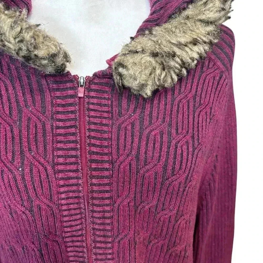 Eddie Bauer Burgundy Zip Up Hooded Sweater Size XL - Picture 4 of 5